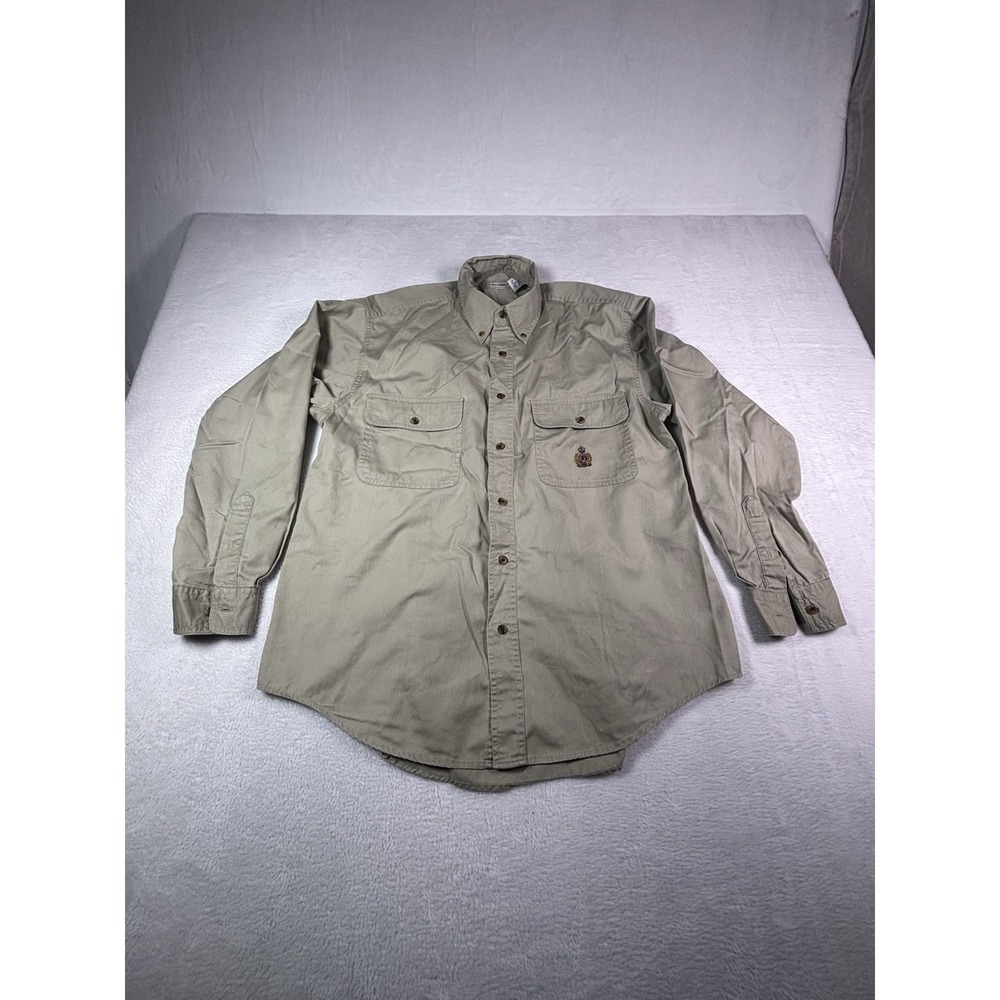 Bugle Boy Men's Button Down Long Sleeve Khaki Shirt Cotton Size Small Vintage